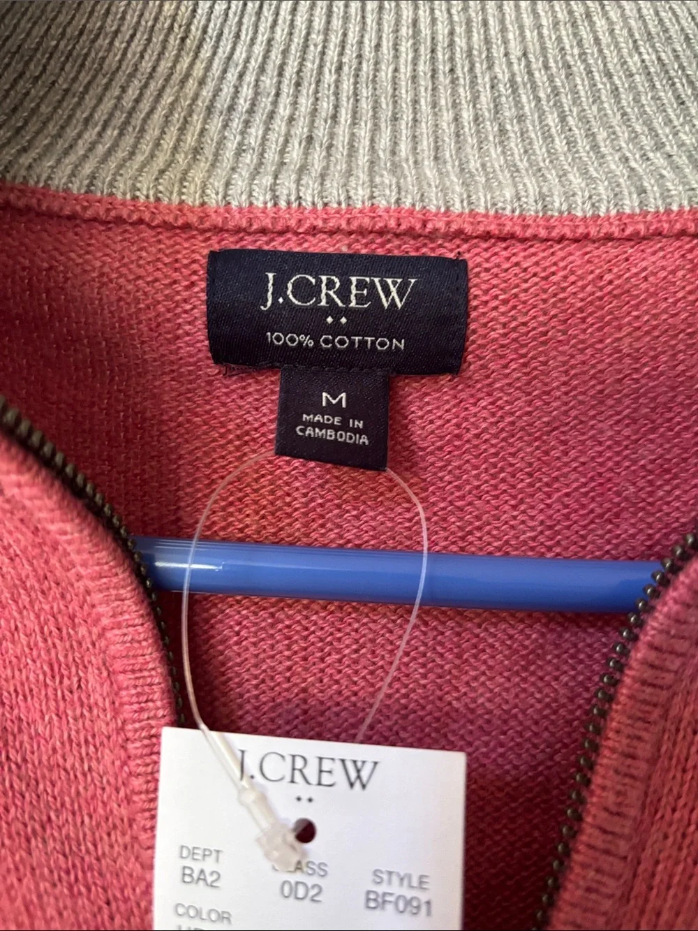 J. Crew Men’s Half-Zip lightweight Sweater in Coral Light Red
